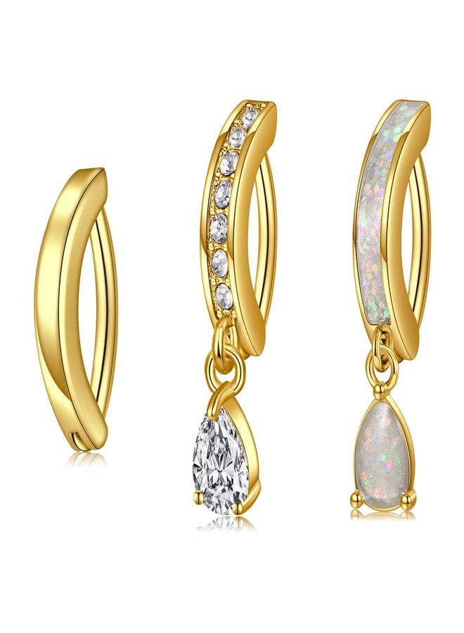JFORYOU Gold Belly Button Ring Clicker Belly Button Piercing Surgical Steel Teardrop Dangle Belly Rings for Women 14G CZ Opal - Image 1